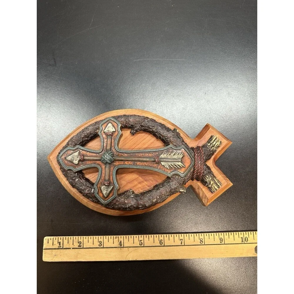 Wood-Resin Cross/ Fish Design  Religious Christian Decor